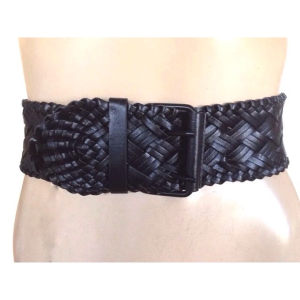 BCBG WAIST BELT BLACK FAUX LEATHER BRAIDED PLAITED SIZE S SMALL